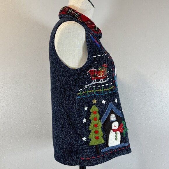 Designers Originals Womens Blue Embroidered Christmas Snowman Sweater Vest Small - Picture 4 of 16